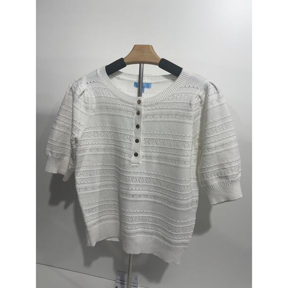 Draper James White Knit Short-Sleeve Sweater Top | Cropped Fit | Size Small - Picture 3 of 6